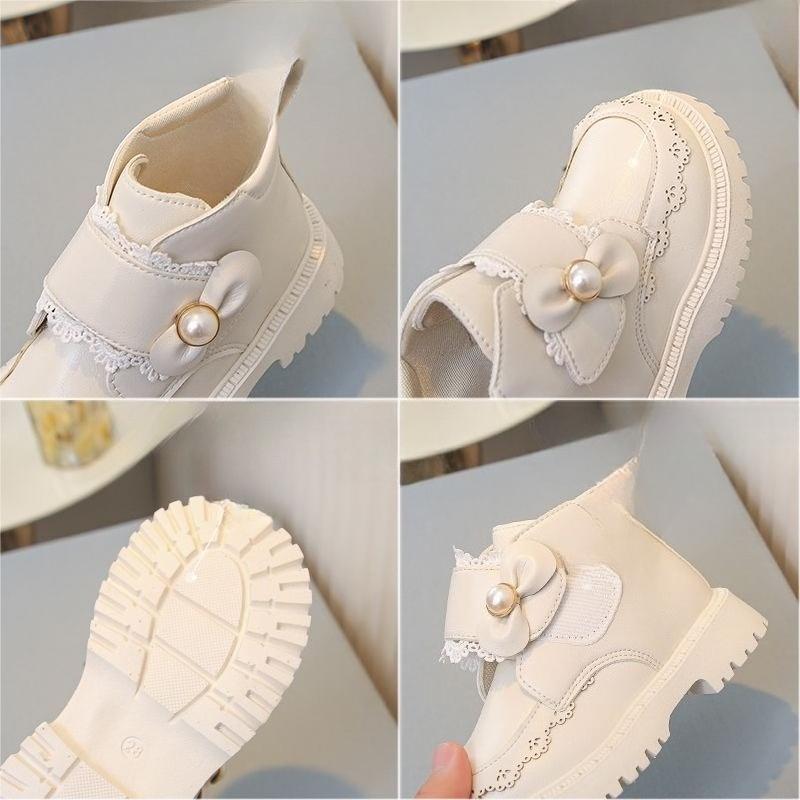 Children's Fashionable Ankle Boots for Autumn and Winter, Sweet Fleece Soft-soled Leather Boots for Girls