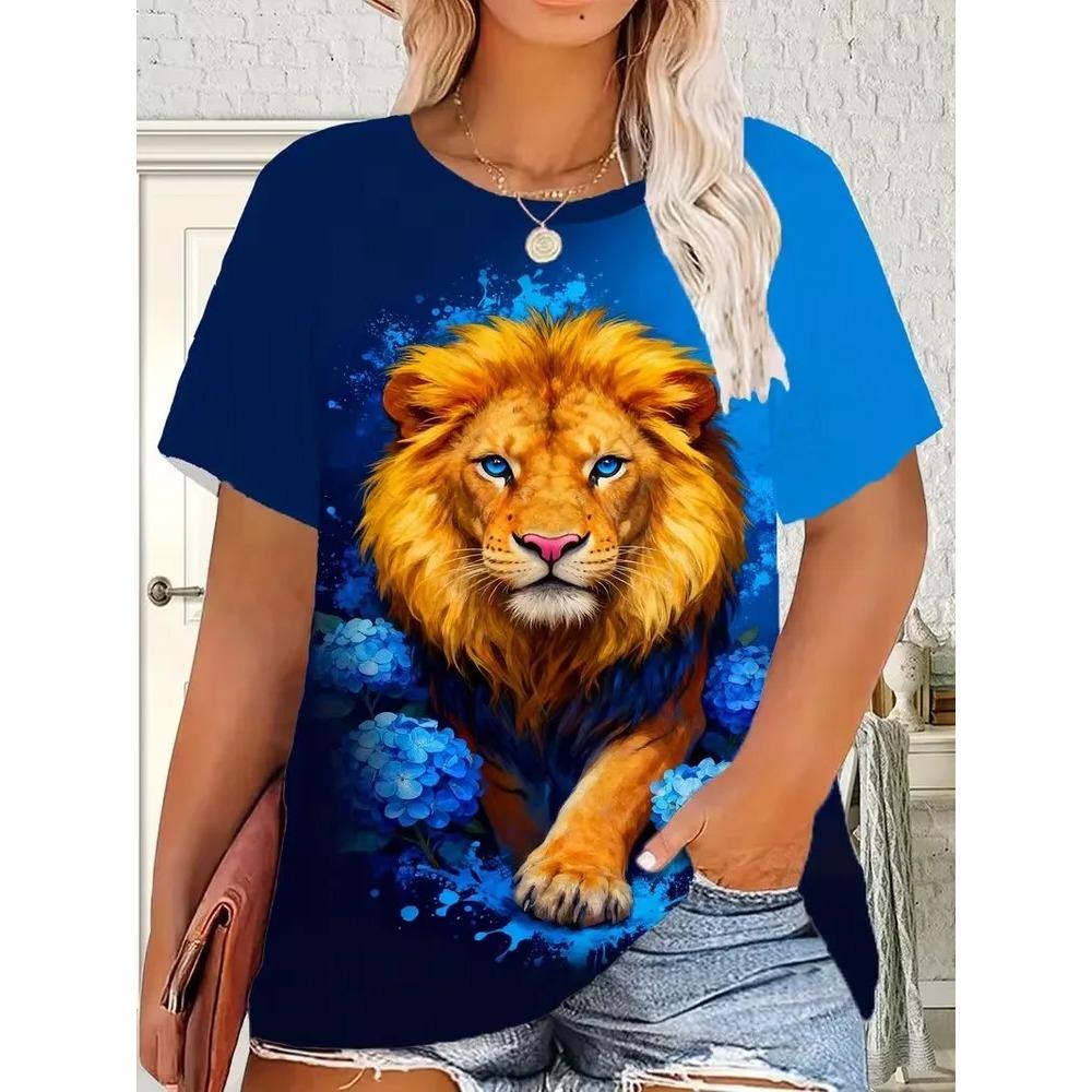 T-shirt da Donna Estiva con Stampa 3D Girocollo Moda Versatile Traspirante Tendenza Casual
