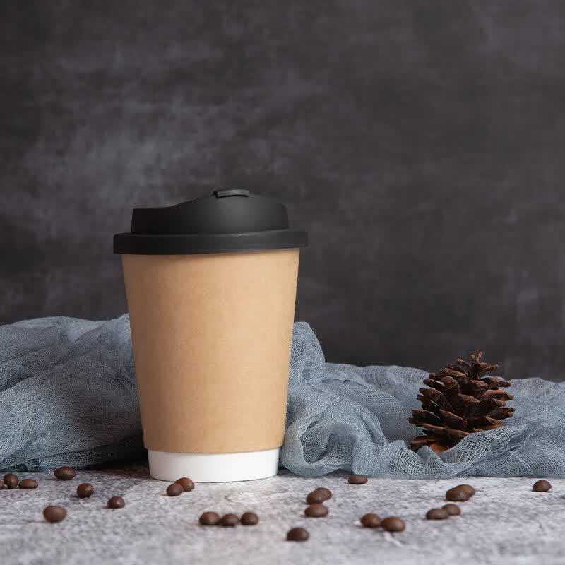 OEING Disposable Double-Layer Heat-Insulated Kraft Coffee Cups