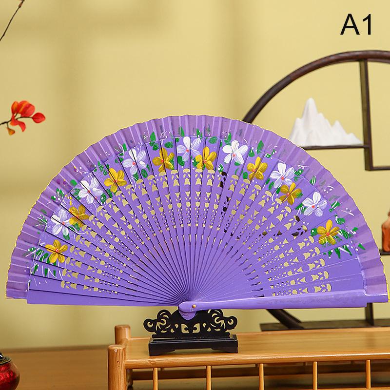 

Китайский стиль двухсторонний складной веер полый двухсторонний подарок для творчества танцы печать дерево испанский ручной веер праздничные принадлежности as the picture