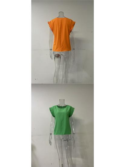 Women's Short Sleeve Pleated Round Neck Top