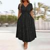 Glitter Sparkly Summer Dress for Women Twist Front V Neck Flowy Beach Sundress Short Sleeve A-line Swing Long Dress