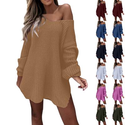 Women's Fashion Casual Solid Colour Loose Knit Sweater  And Winter Pullover V-neck Jumper
