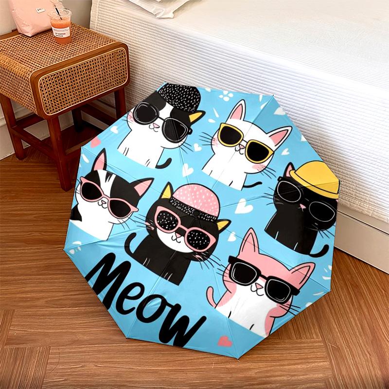 

1 PC Automatic Folding Umbrella - Meow Cats Pattern, Portable & Foldable Design with 8 Ribs, Christmas Birthday Gifts