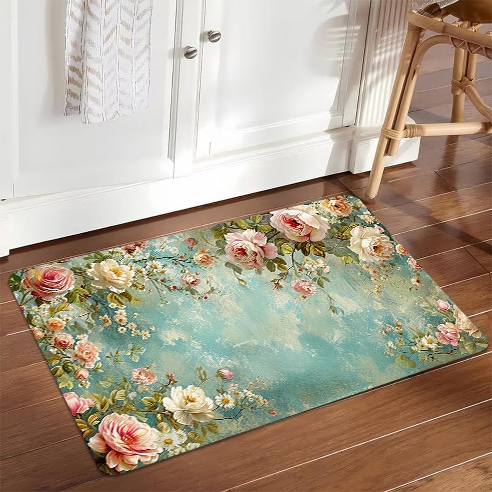 Vintage Floral Wall Mural Decoration,Carpet,Living Room,Bedroom, Non-slip,Square rug