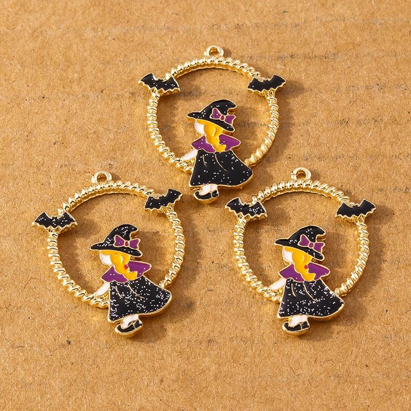 10pcs Enamel Halloween Pumpkin Witch Charm Pendants for Necklace Earrings DIY Bracelet Handmade Jewelry Making Accessories
