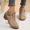 Autumn new pointed side zipper thick heel retro Martin boots women's large size belt model medium heel short boots