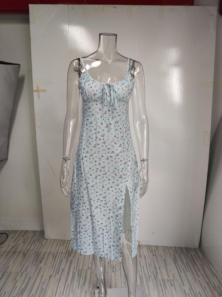 2026 Spring Collection: Women's Printed Camisole Slit Long Dress - European & American Style