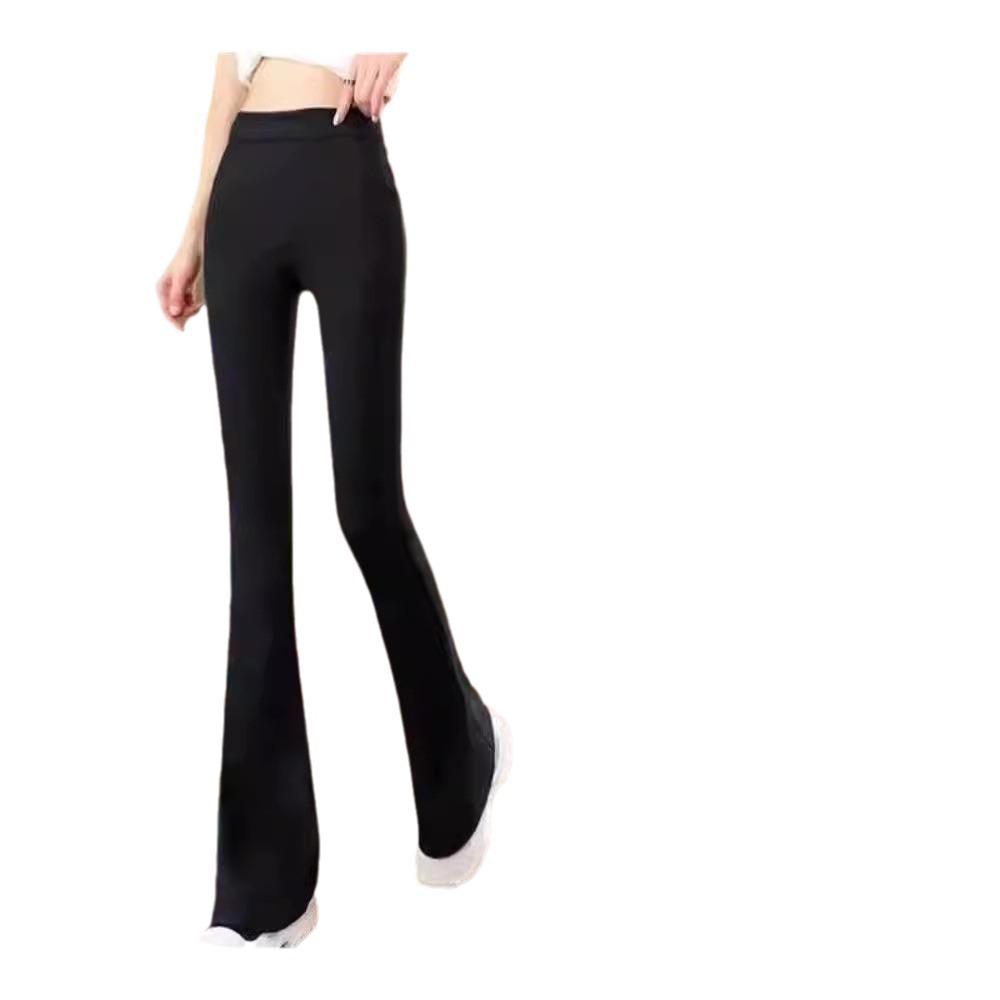 **Women's High Waist Black Micro Flare Pants - Slimming, Petite, Elastic, Stretch, Summer Style for the Middle East**