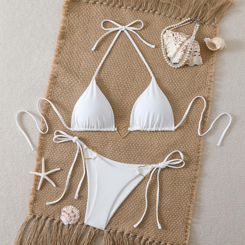11 new bikini European and American triangle cup sexy bikini split swimsuit swimsuit solid color sexy swimsuit