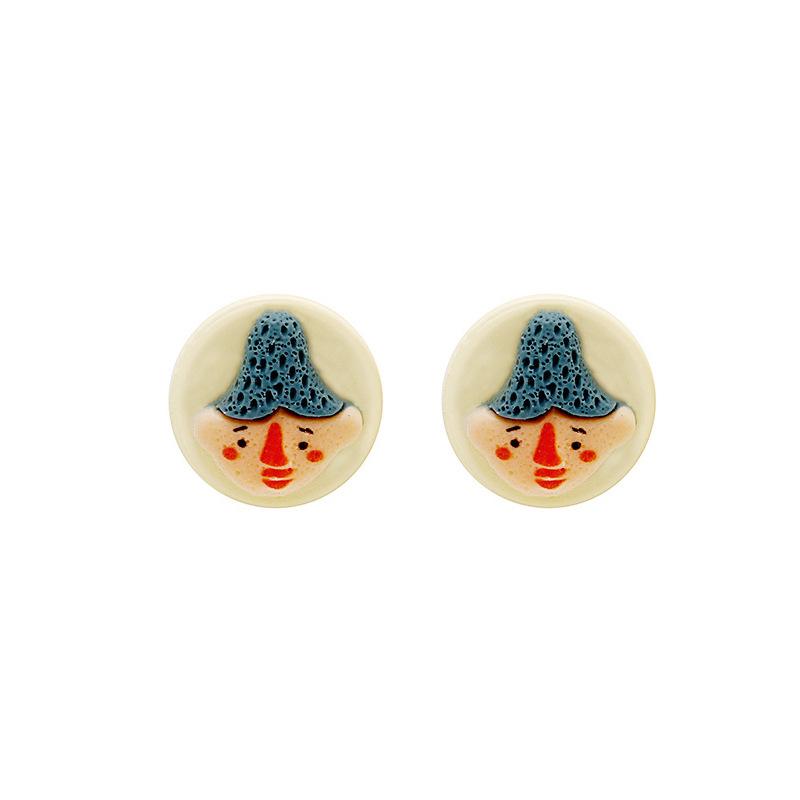 Boucles d'oreilles Cartoon Mignonnes Boucles d'oreilles Puces Fille Originales Visage de Poupée en Résine Boucles d'oreilles Simples pour Femmes