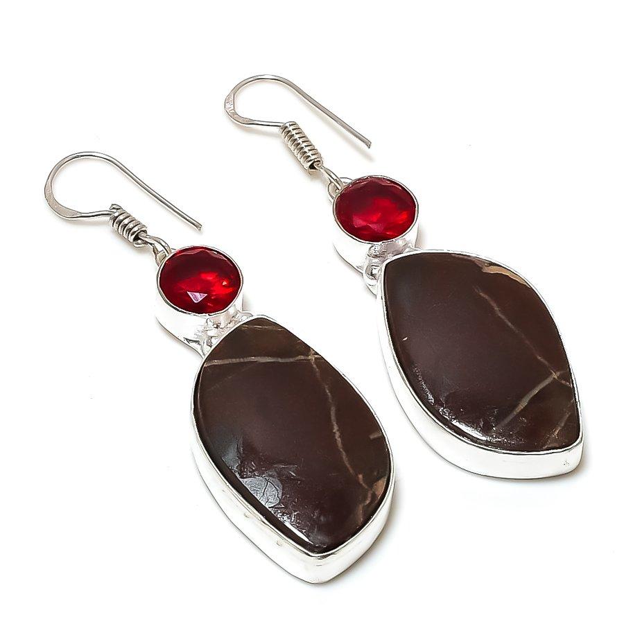 

Cappuccino Jasper, Garnet Gemstone Handmade Ethnic Jewelry Earring 2.25 SR-2151