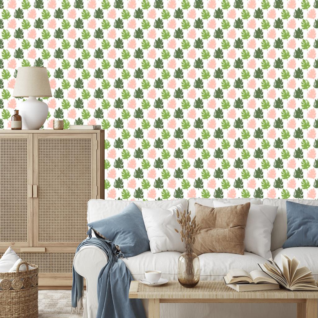 Leaves Wallpaper White and Lime for Living Room and Bedroom 50x1000