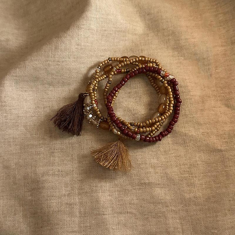 Ethnic style multi-layer artificial crystal fringed bracelet Guochao versatile bracelet, personalized high-end jewelry