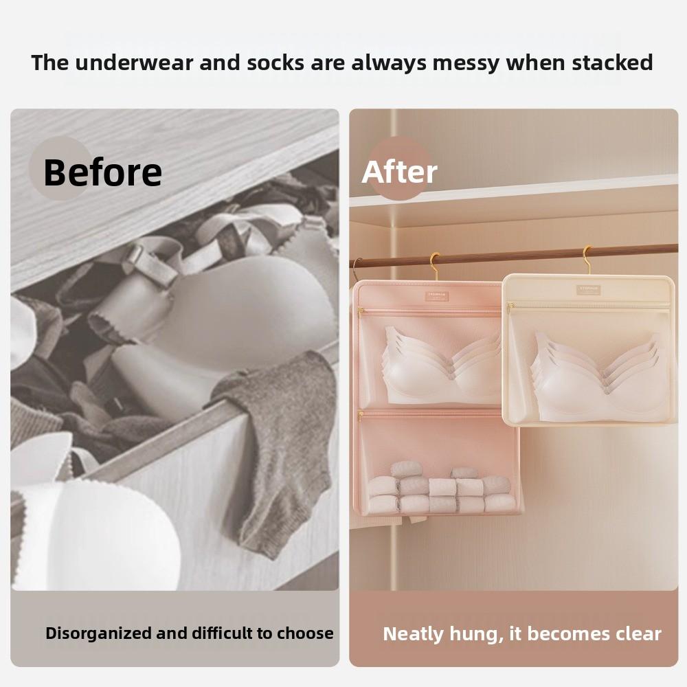 Foldable Underwear Storage Bag with Zipper Mesh Storage Bag Closet Organizer Wardrobe Storage