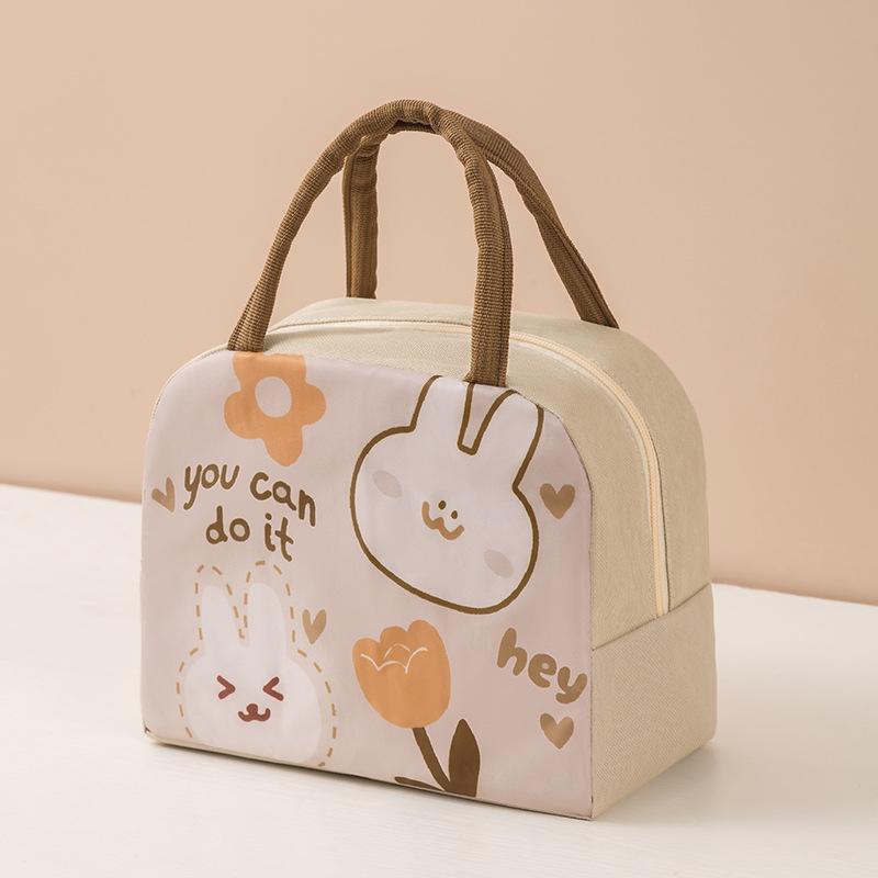 Compact Insulated Bento Lunch Bag with Thickened Aluminum Foil - Cute Cartoon Design for Students