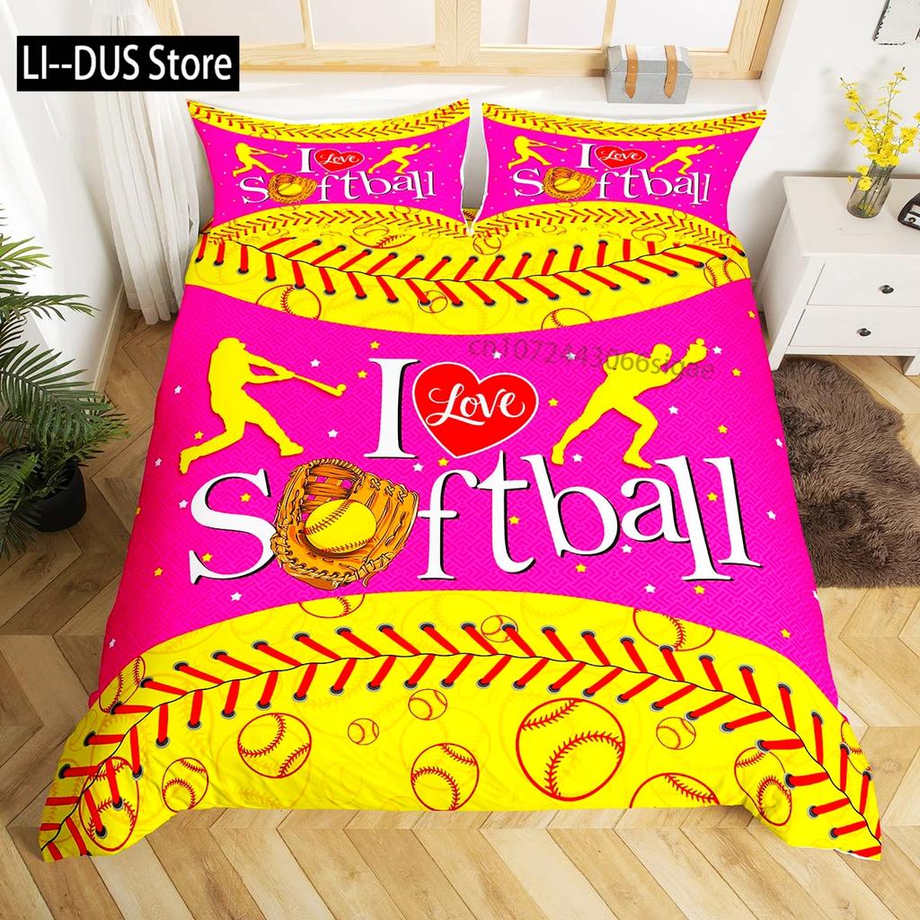Watercolor Cartoon Basketball Print Bedding Set Duvet Cover for Kid Teen Boys Sports Quilt Cover with 2 PillowcasesFull Size