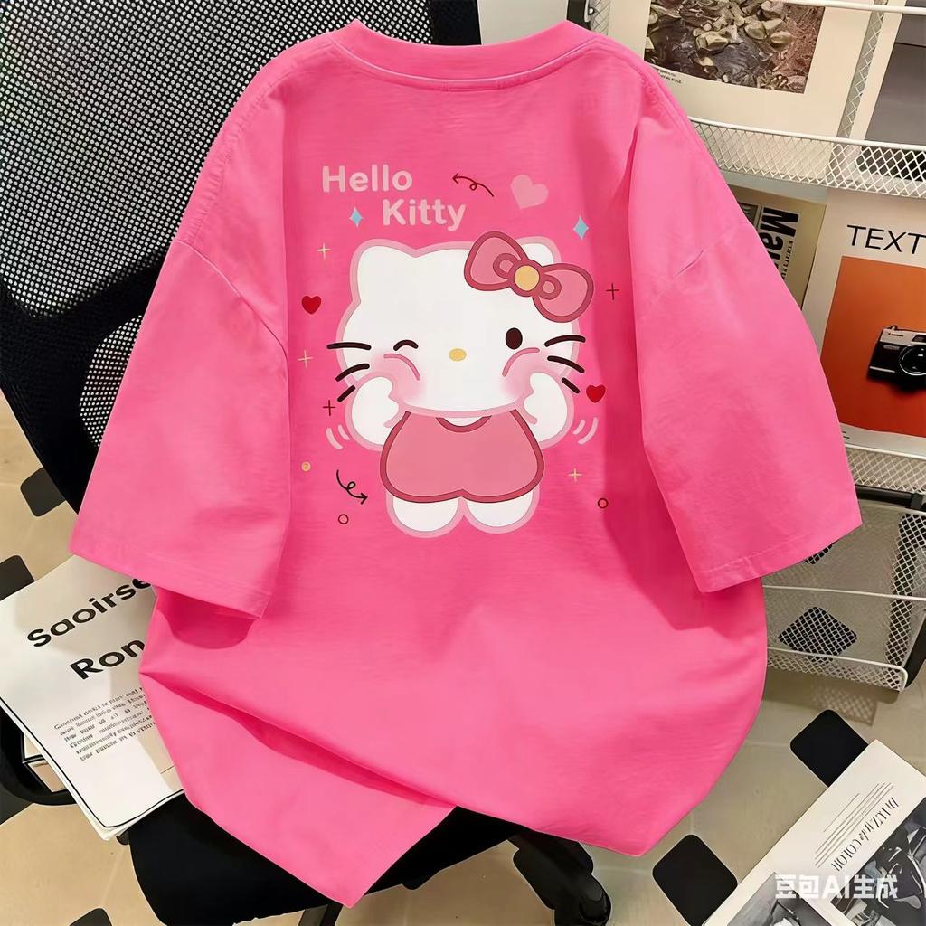 Hello Kitty Short Sleeve Tee soft cotton casual crew neck cute cartoon print lightweight summer top for Women daily wear