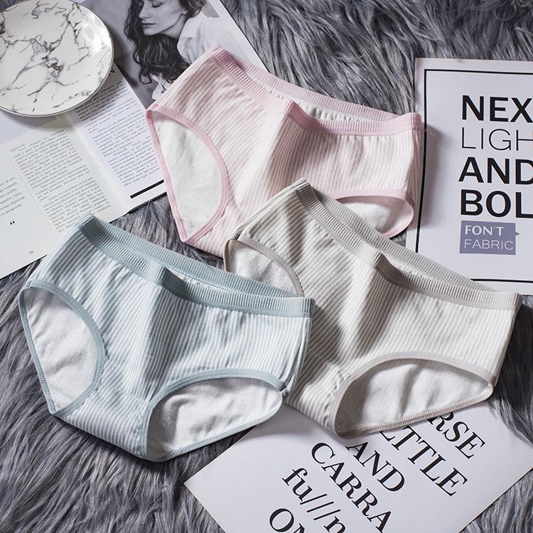 Breathable Ladies Briefs Cotton Midriff Striped Girls Cute Panties Ladies Cotton Women Underpant