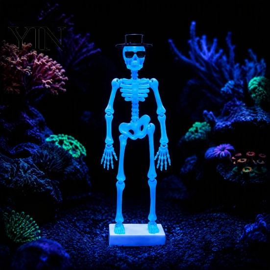 Fish Tank Skeleton Decor Dancing Aquarium Bubbler, Glow-in-The-Dark with Air Driven Moving Saltwater Motion Action, Decorative Bubbler for Freshwater