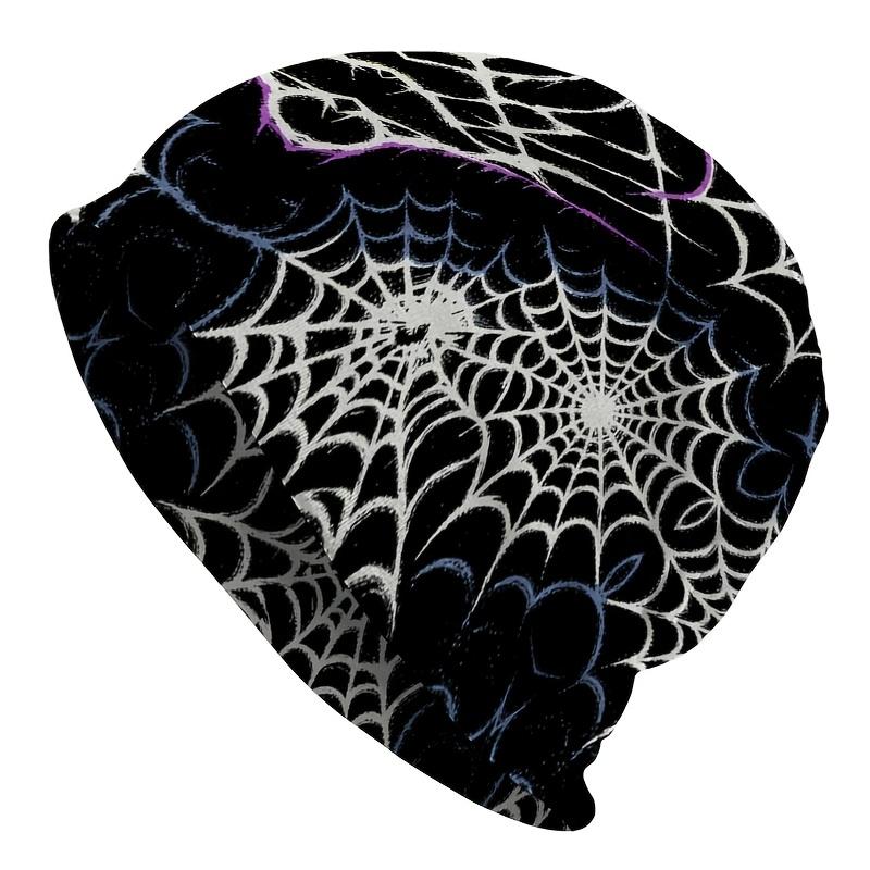 1pc Men's Spiderweb Themed Knit Hat - Bohemian Street Style Colorblock Spider Web, Stretch Fit Lightweight Suitable for - Outdoor, Machine Washable fo