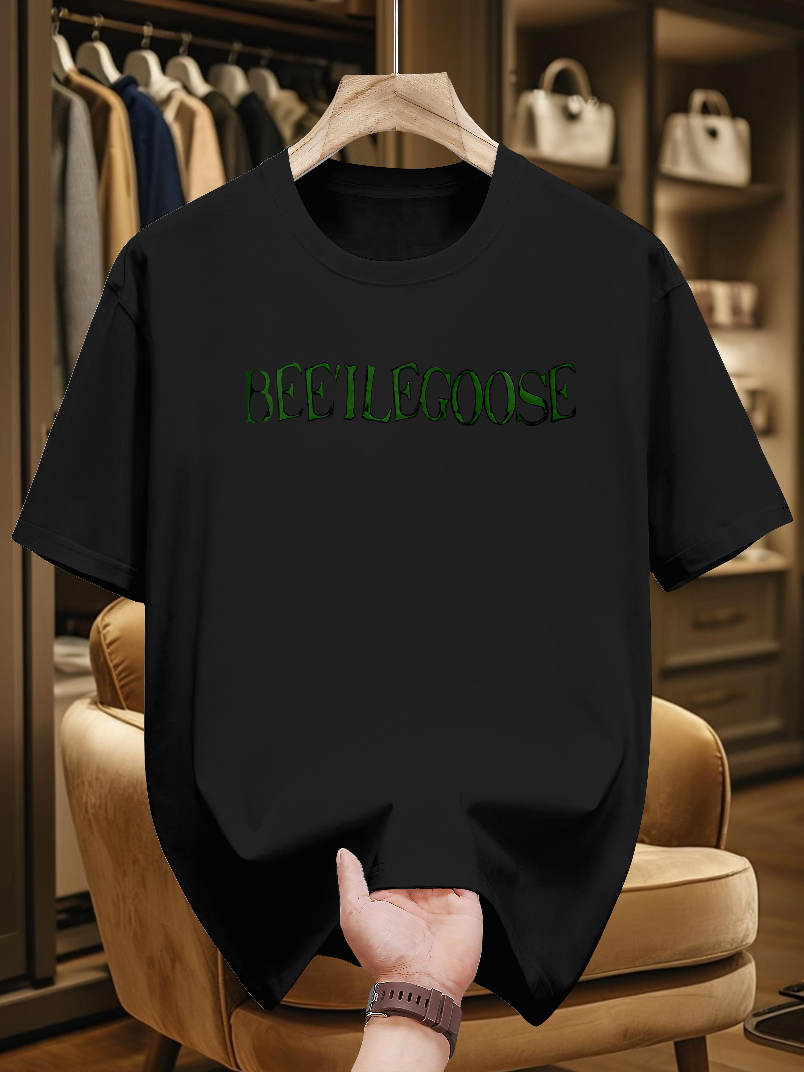 200g 100% Cotton Casual T-shirt with Bold BeetleGoose Graphic Print - White with Green Lettering XXL