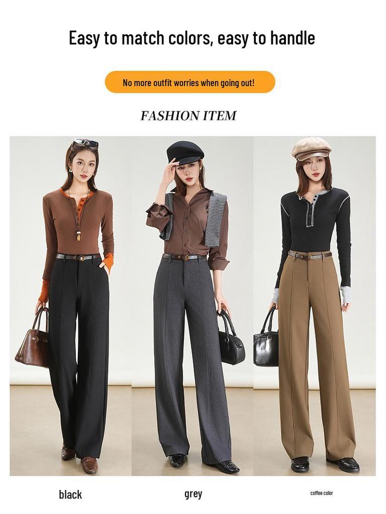 2025 High-End Women’s Wide-Leg Pants: Autumn/Winter Draping, Warm & Slimming, Floor-Length Suit Trousers