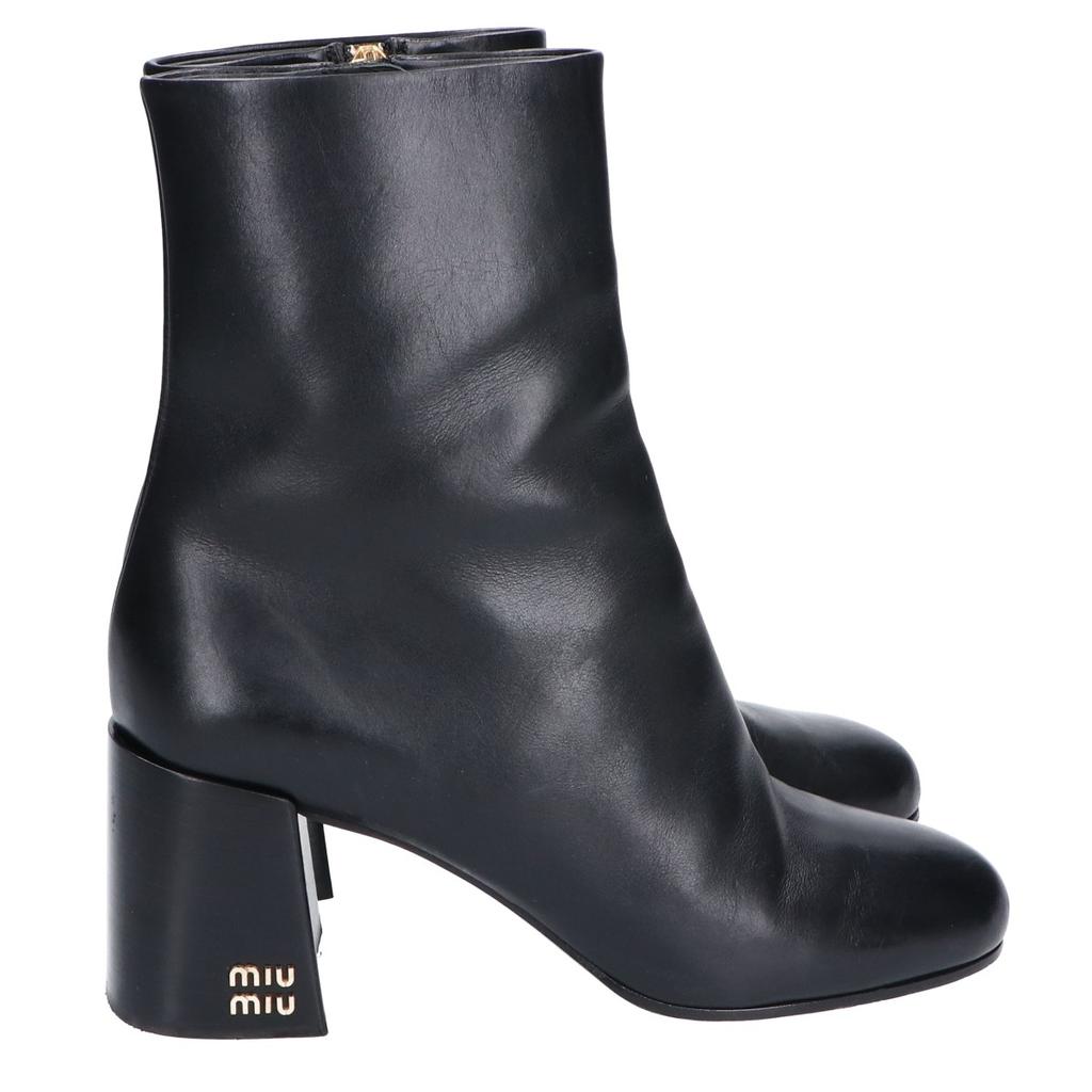 MIUMIU 5T024E Skórzane Botki na Kostkę z Bocznym Zamkiem buty 35 czarnyUżywane