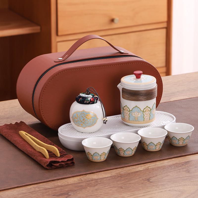 Portable Travel Kung Fu Tea Set: Compact Ceramic Teapot & Gaiwan for Outdoor Camping and Tea Enjoyment. Perfect Gift for Tea Lovers.
