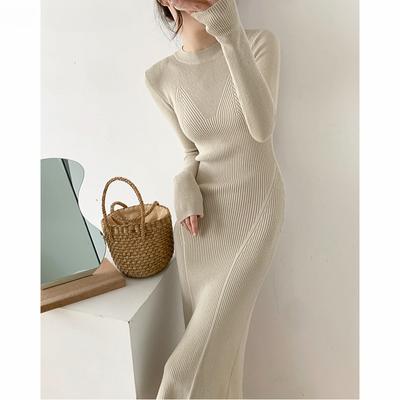 O-neck Slim Sweaters Bodycon Dress for Women Autumn Winter Knitted Vestidos Femme Full Sleeve Midi Warm Dress