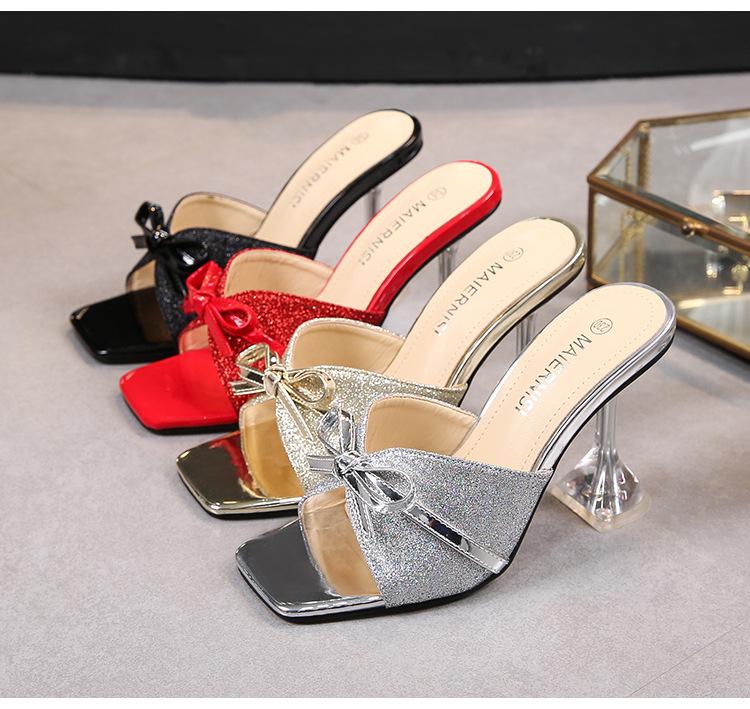 Red Shallow Mouth Stiletto-sandaler stor størrelse mote Catwalk tøfler med høy hæl motesløyfe sandaler med åpen tå WZ