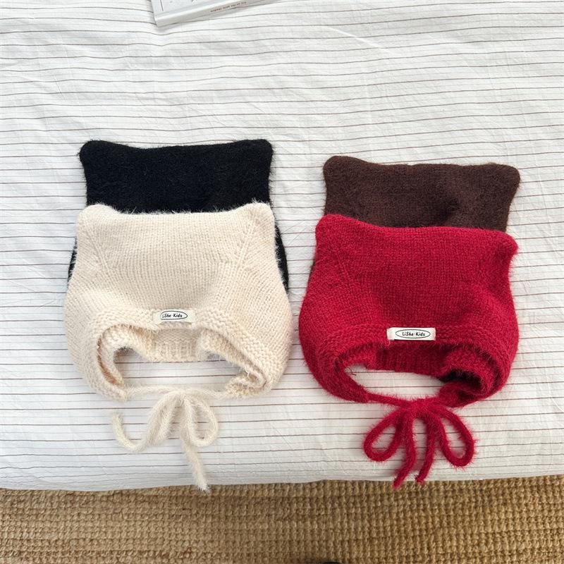 Cat Ear Kids' Knit Wool Hat - Stylish & Windproof Autumn/Winter Pullover for Boys & Girls