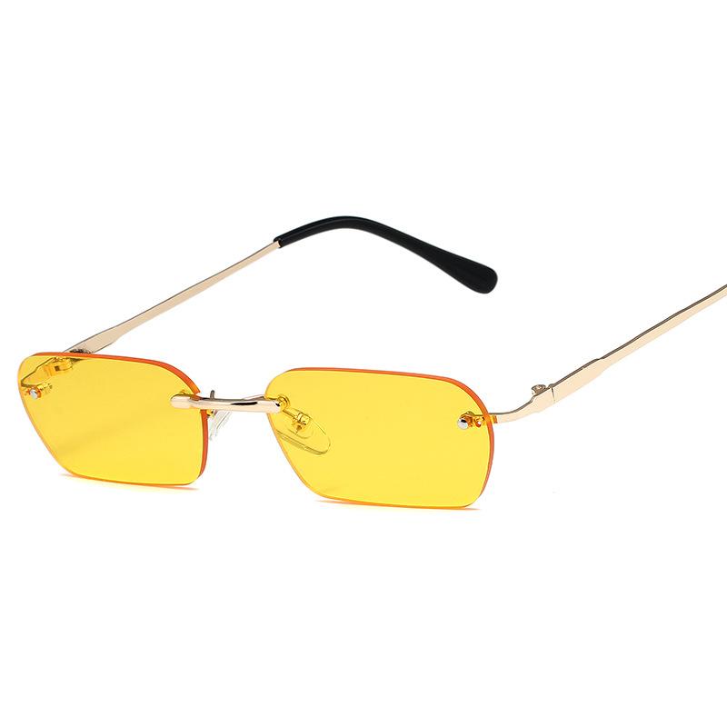 Rimless Rectangular Clear Lens Sunglasses UV400 Protection for Women Men Fashion Designer Small Shades