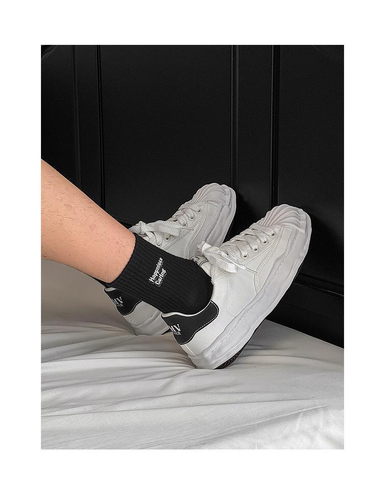 Herren Sommer Atmungsaktive Canvas Schuhe mit Dicken Sohlen & Höhenerhöhung - Trendige Shell Toe Casual Weiße Sneaker