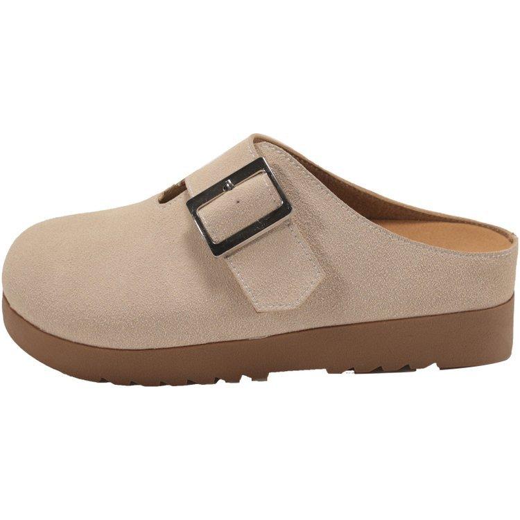 Thick-soled baotou half-towed women wear new muffin versatile in spring and autumn 2025, lazy without heel, little white shoes women