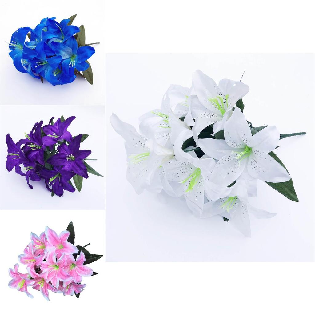 Eleganter 45cm 10 Köpfe Künstliche Sternlilien Schicker Seidenblumenstrauß für Hochzeiten