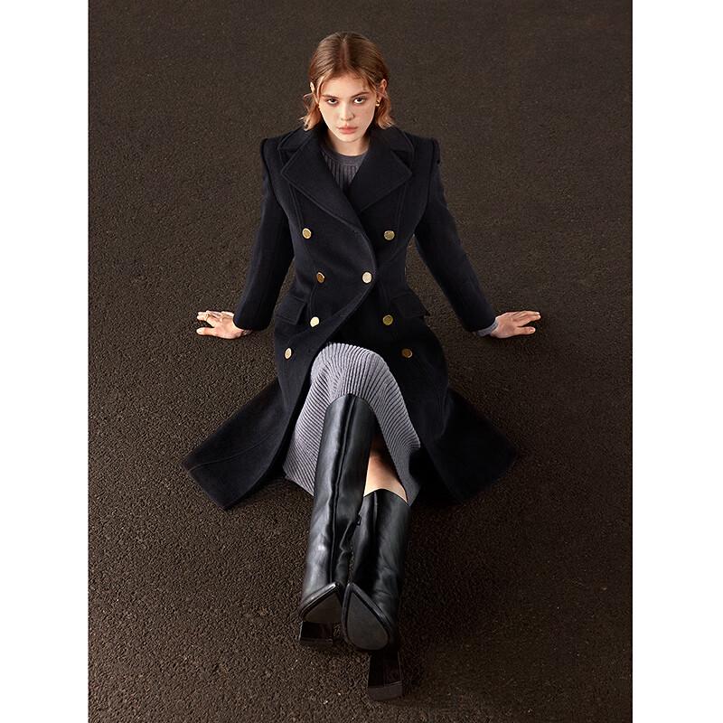 Langzi Women's French Retro Wool Blend Slim Coat