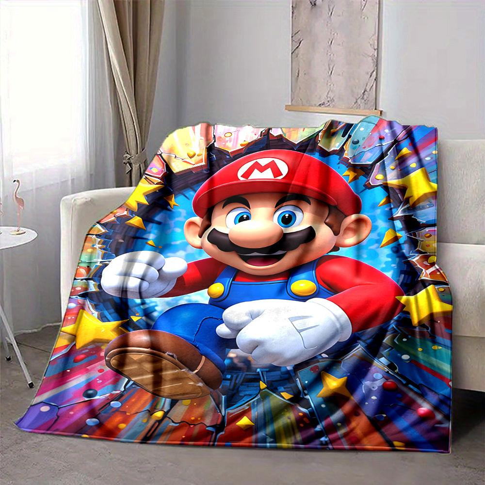 1pc Mario Adventure Flannel Blanket, Soft Skin Friendly with Digital Printing, Various Sizes Available for Family, Friends, Birthday