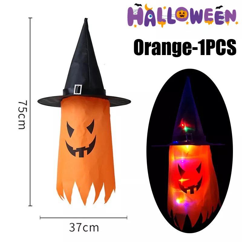 Glowing Outdoor Witch Hat LED Luminous Tree Hanging Ornament Kids Party Decor Halloween Wizard Hat Magic Prop Solution
