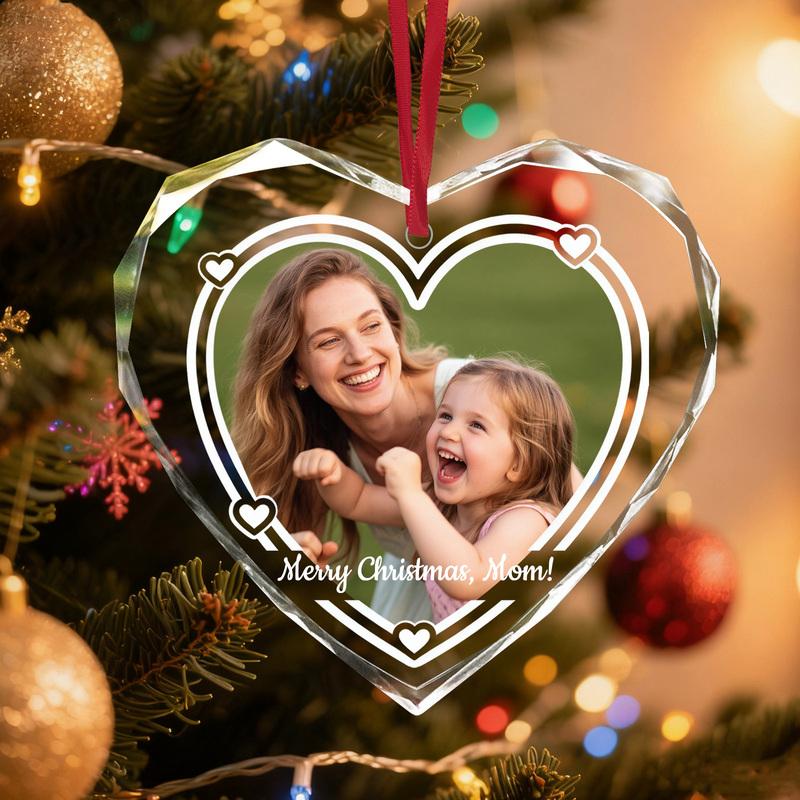 Personalised Crystal Christmas Ornament with Photo, Custom Gift for Family Couples Parents, Unique Keepsake, Xmas Tree Home Deco