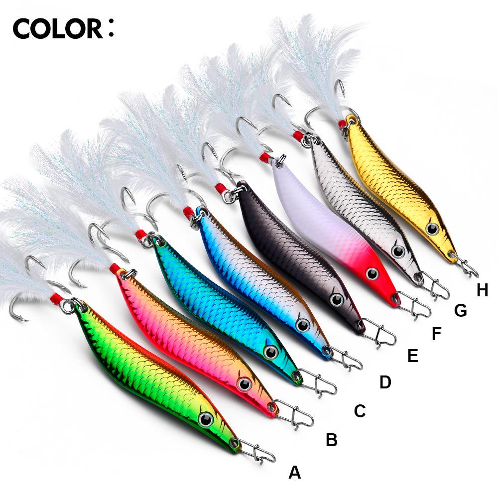 Metal VIB Leech Spinners Spoon Lures 7g/10g/15g/20g Artificial Bait With Feather Hook Night Fishing Tackle for Bass Pike Perch