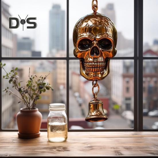 Gothic Schädel Windspiel Wetterfest Innen Außen Garten Terrasse Metall Vintage Schädel Hängende Windglocke Halloween Dekoration Ornament