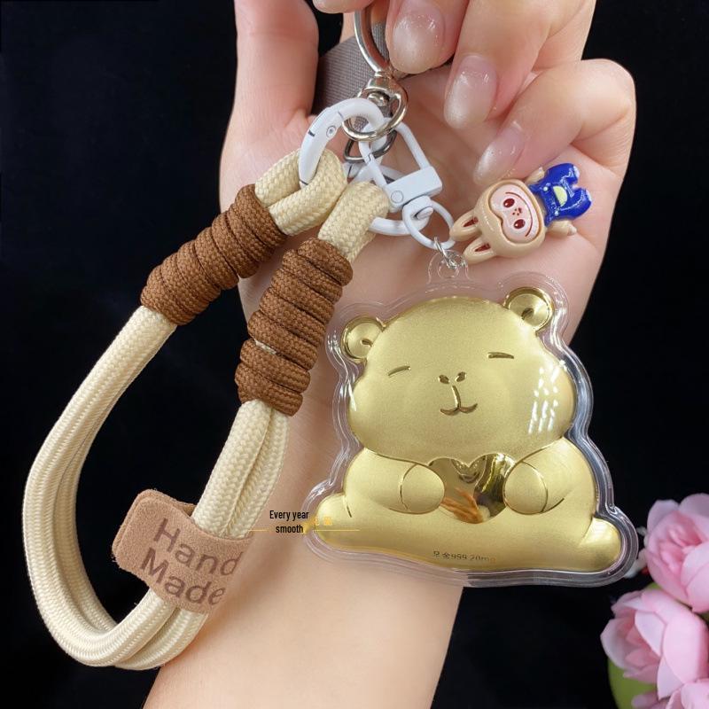 

Golden Capybara Love Keychain - Cute Cartoon Gold Flake Pendant for Bag, Phone, or Car Keys - Birthday Gift. Without Gold