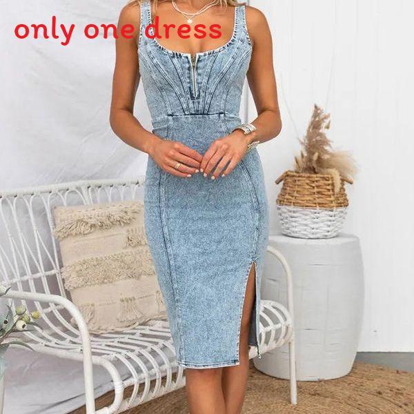 Denim Dress With U Neck And Vintage Wash For Casual Spring Wear