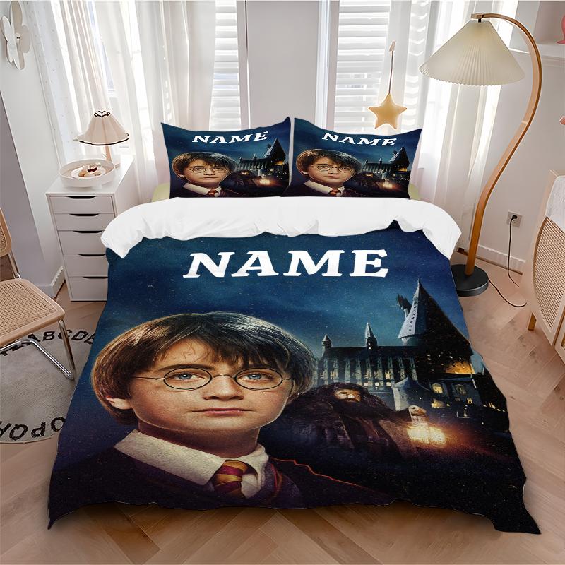 Custom Name Cartoon Harryl Bedding 3 Piece Set HD Print Duvet Cover Pillowcases for Teens Adult Bedroom Decoration