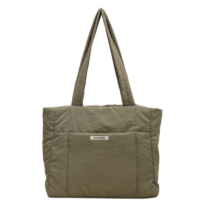 Minimalist Nylon Canvas Tote With Inner Zipper Storage For Casual Office Use