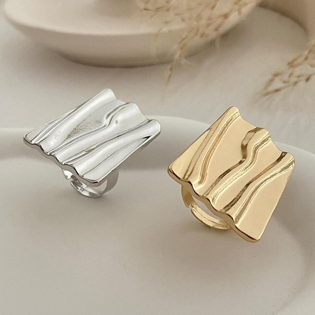 Vintage Geometric Pleated Flower Joint Rings Gold Silver Color Irregular Imitation Pearl Knuckle Ring Hollow Out Fashion Jewelry for Women Men