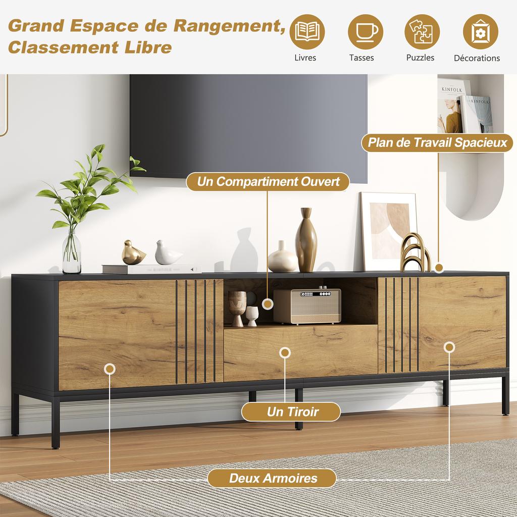 170*35*50cm TV Cabinet, TV Console with 2 Cabinets and 1 Drawer, TV Table, TV Stand, Living Room Cabinet, suitable for TVs up to 70 inches