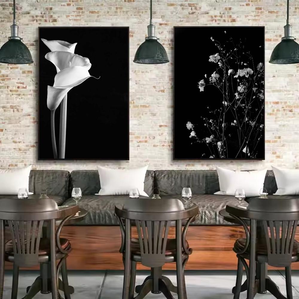 Black And White Art Plant Flower Poster HD Art Sticky Wall Waterproof Home Living Room Bedroom Bar Aesthetic Decoration