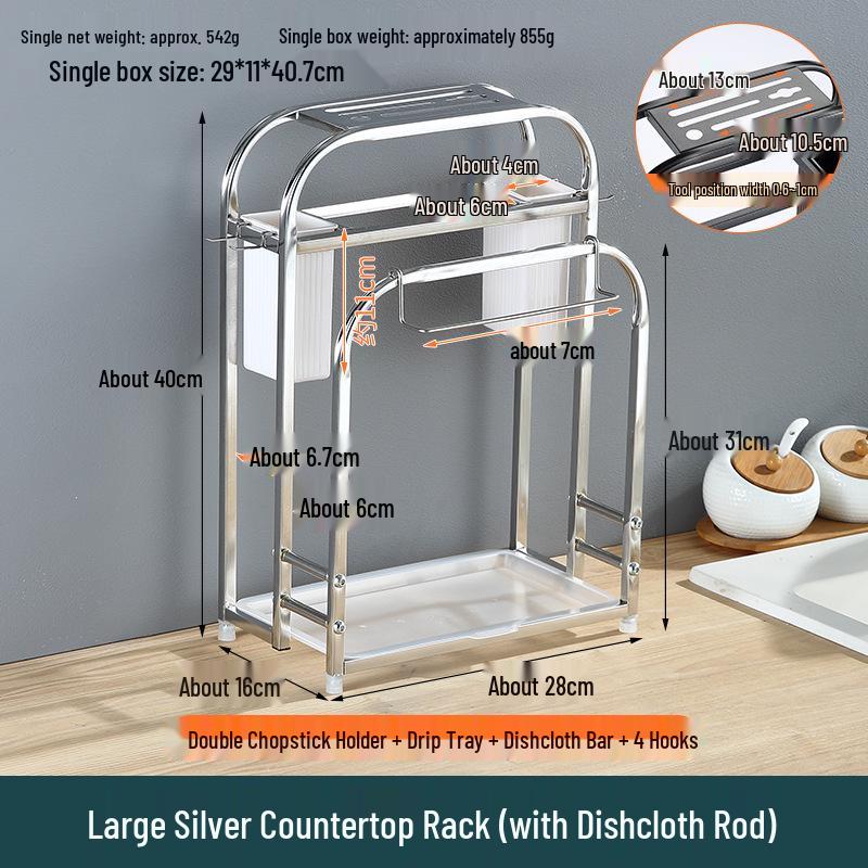 Stainless Steel Kitchen Utensil Holder with Integrated Chopping Board and Multifunctional Storage for Knives and Chopsticks.